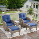 Patio Wicker Chairs Swivel Rocker – Outdoor Swivel Rocking Chairs Set of 2 with Rattan Side Table, Patio Swivel Glider Chair 3 Piece Patio Furniture Sets for Deck Porch Pool Brown/Blue